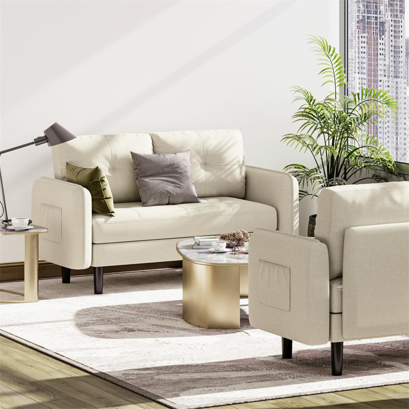 Aayushi 2 Seater Loveseat, Beige Fabric