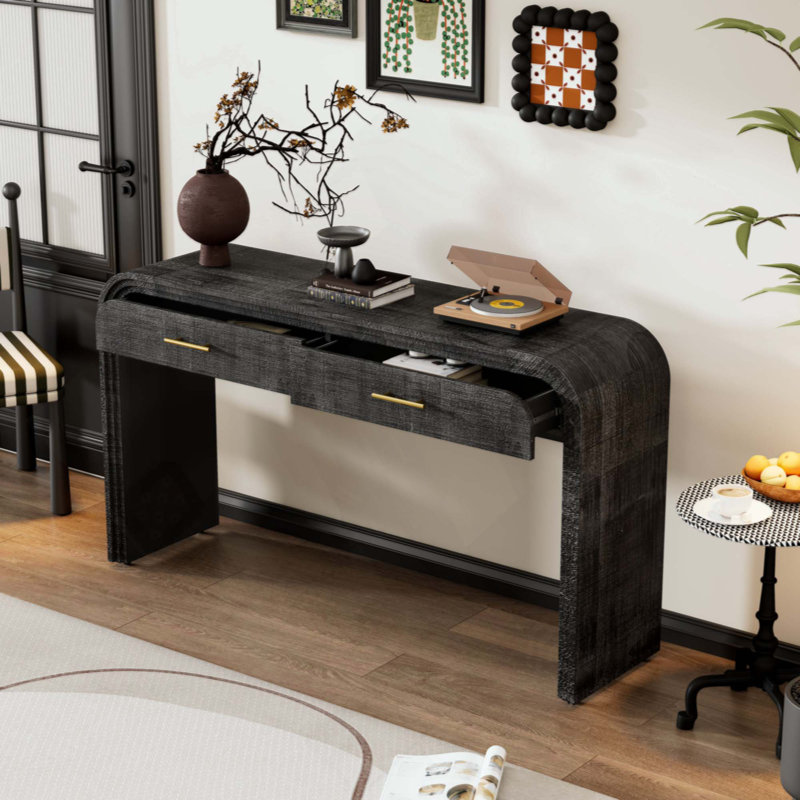 Console à silhouette rétro unique avec style ouvert, deux tiroirs supérieurs pour l'entrée, la salle à manger et le salon