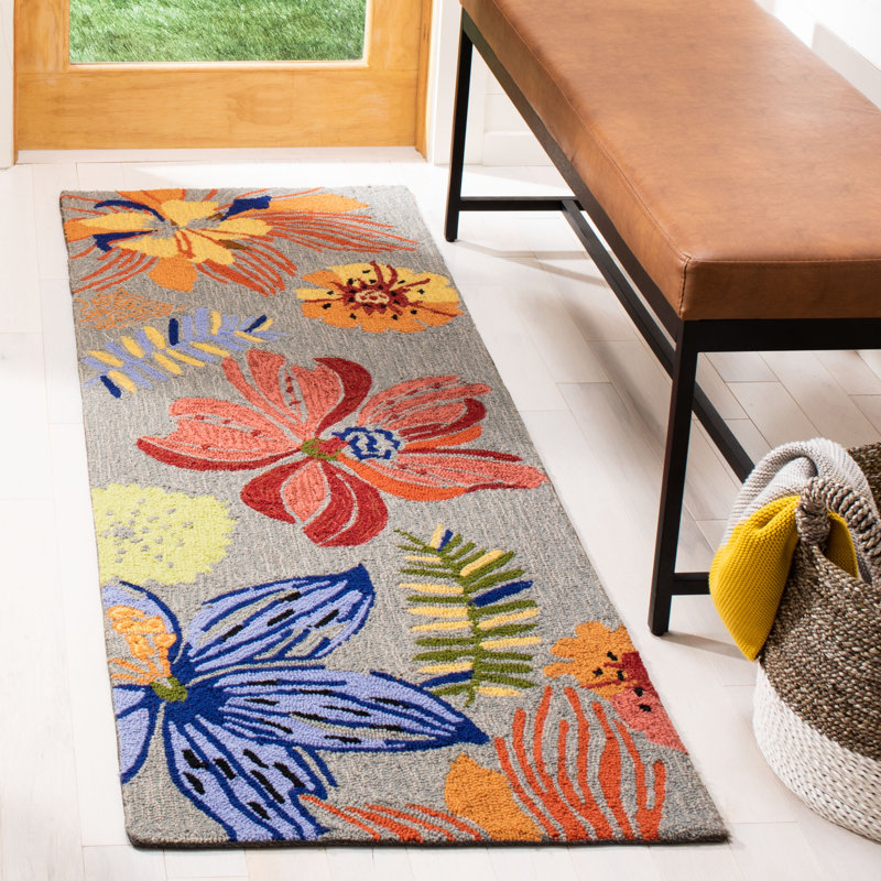Doyle Hand Hooked Performance Floral Rug, Runner 2' x 6'