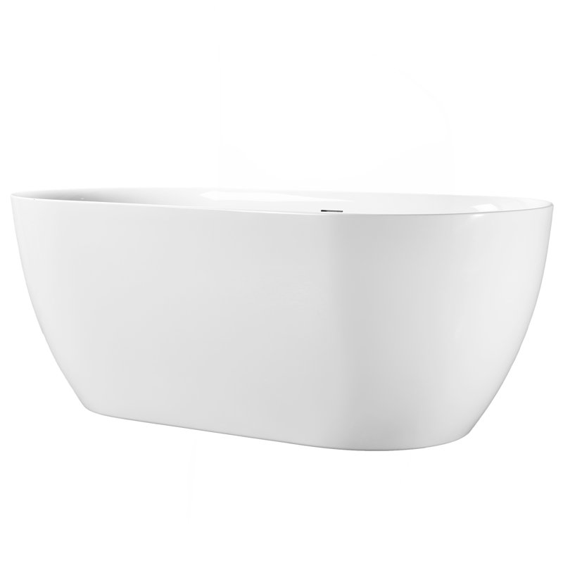Baignoire autoportante de 55 po en acrylique, baignoire autoportante contemporaine avec trop-plein et bonde escamotable anti-blocage, certifiée Cupc, blanc brillant