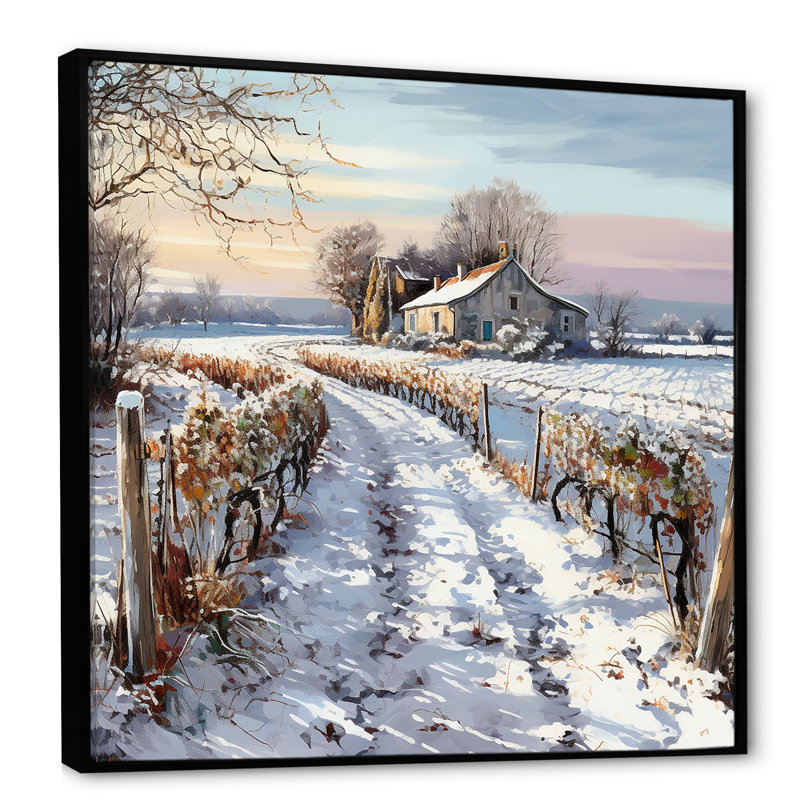 «Vineyard Winter Scenery» sur toile, H 24 po x l 24 po x P 1 po, Cadre flottant noir