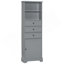 Grande armoire de rangement grise avec 3 tiroirs et tablettes réglables pour salle de bain, bureau, bureau et intérieur, panneau de fibres à densité moyenne avec finition peinte-123984766