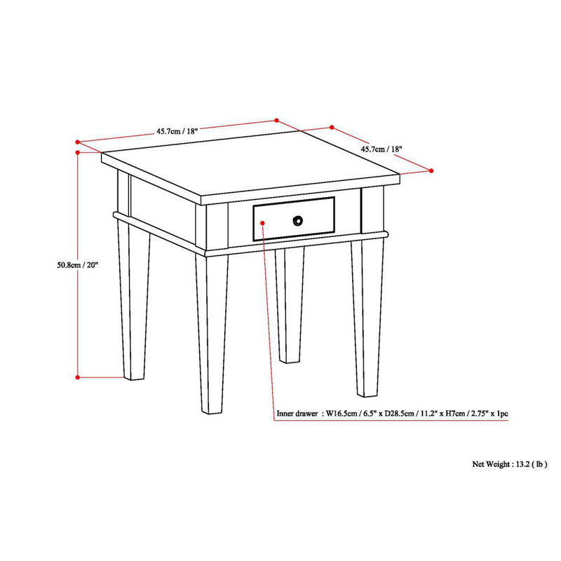 Carlton Solid Wood Transitional Square End Table with Storage Drawer, Farmhouse Grey