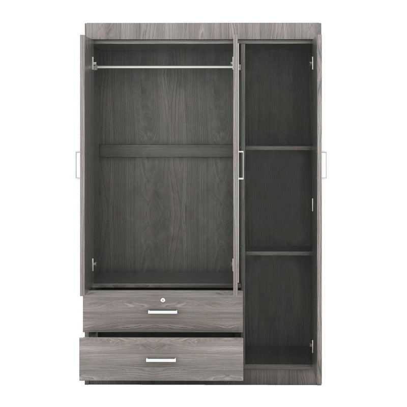 Stylish And Functional Three-Door Wardrobe With Built-In Mirror And Ample Storage, Grey