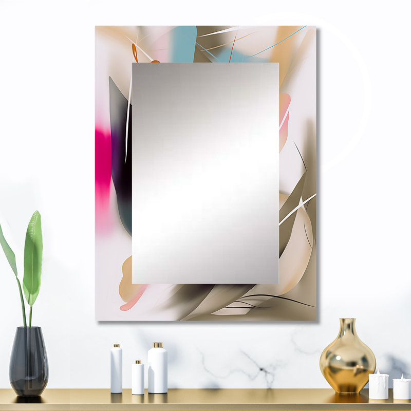 Shape Abstract Artwork III - miroir de peinture abstraite, miroir mural rose unique, impression d'art en métal, 32 po x 24 po