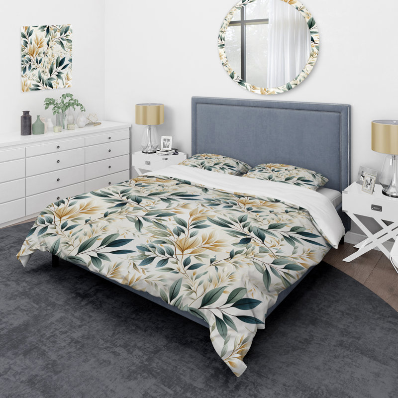 Ensemble de housse de couette Neutral Leaves - Plants, Housse de couette simple + 1 taie décorative stan