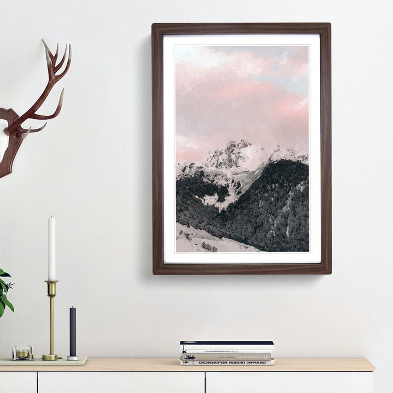 The Pink Mountain in Abstract - Picture Frame Graphic Art Print, 65cm H x 48cm W x 2cm D, Walnut Framed