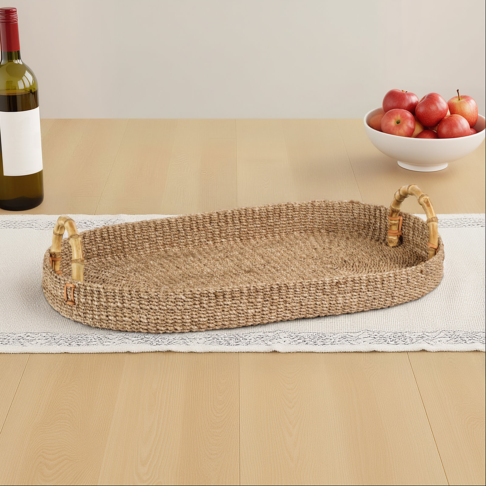 Oval Abaca/ Bamboo Tray, 2.5" H x 13" W x 22" D