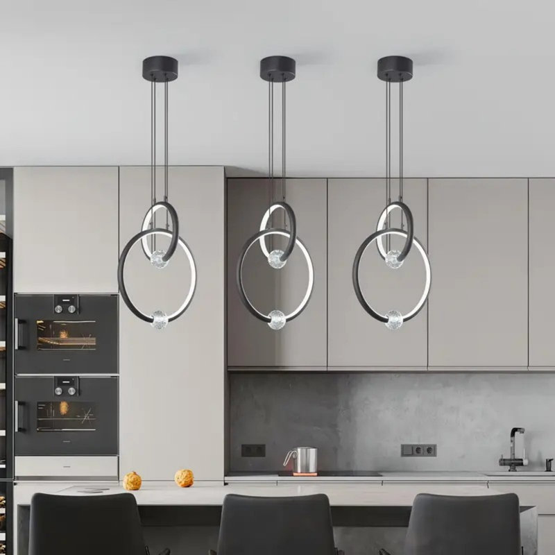 [Luminaire de lustre moderne] Luminaire suspendu à DEL à intensité variable | Luminaire de lustre moderne à 2 anneaux, 6000 K