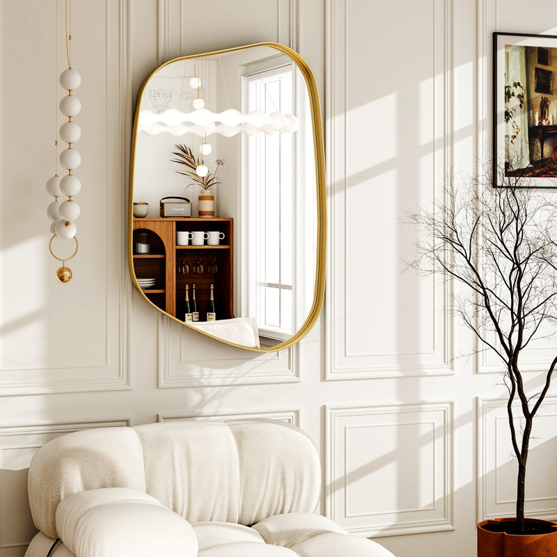 Miroir mural en aluminium, Doré, H 30 po x l 22 po x P 1,4 po