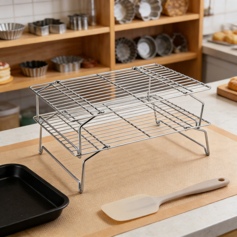 Ensemble de 2 tablettes de refroidissement empilables, grille de cuisson robuste en acier inoxydable pour four, conception pliable pour un rangement facile, 15 po x 10 po
