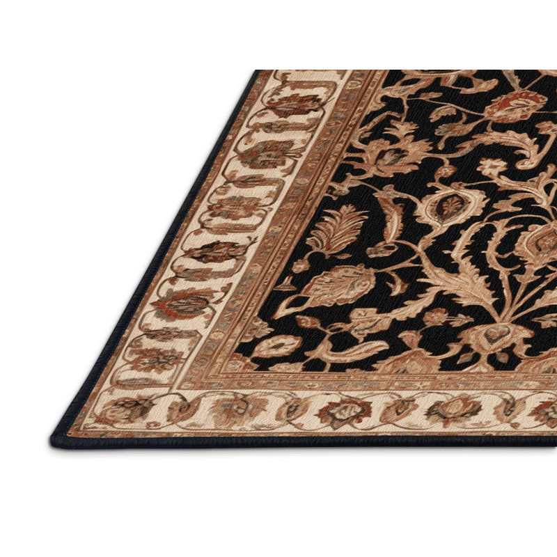 Machine Washable Persian Brown Area Rug, Round 4'