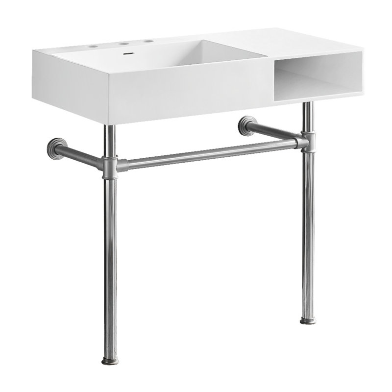 Kingston Brass Aurelius 36-Inch Solid Surface Console Sink With Stainless Steel Legs (8-Inch, 3-Hole), Polished Chrome