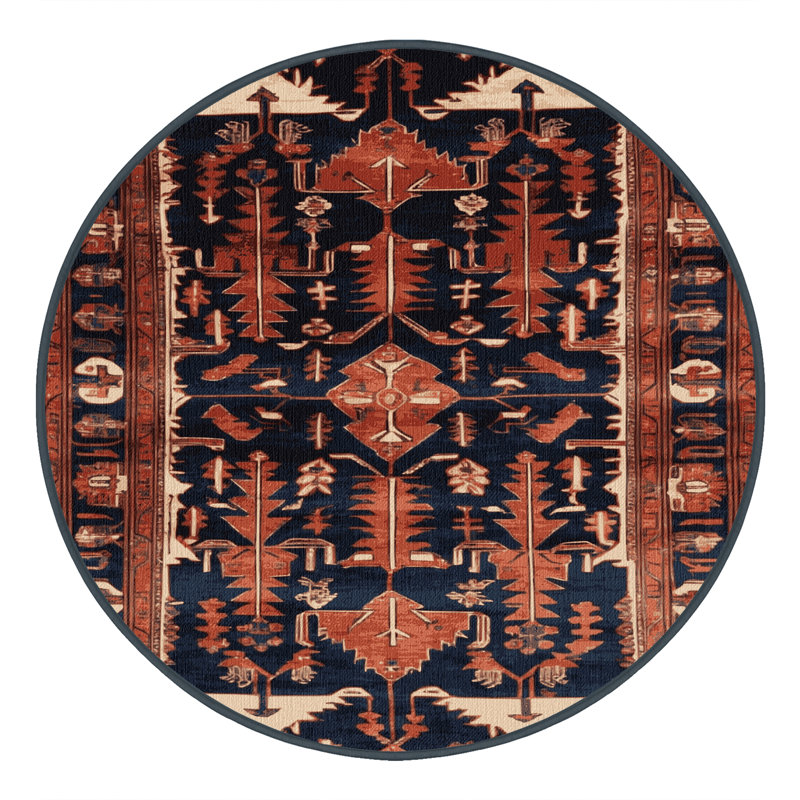Tapis persan noir lavable à la machine, Rond 3 pi
