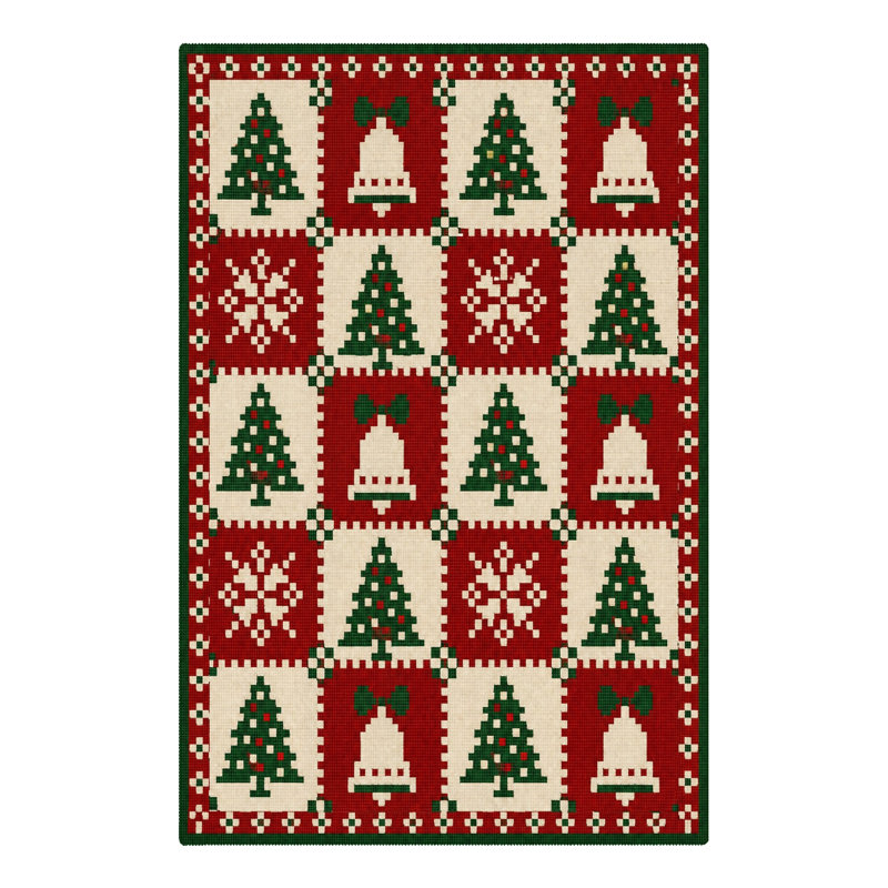 Tapis de salon moderne à carreaux rouges et ivoire, motif sapin de Noël et bonnet de père Noël, lavable et à poils courts