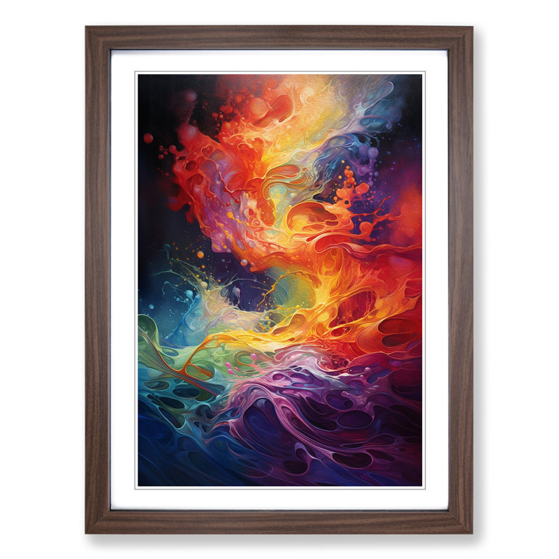 XYZ-FRM-V1223-5390 Rainbow Action Painting - Single Picture Frame Print on Wood, Walnut, 34cm H x 25cm W x 2cm D