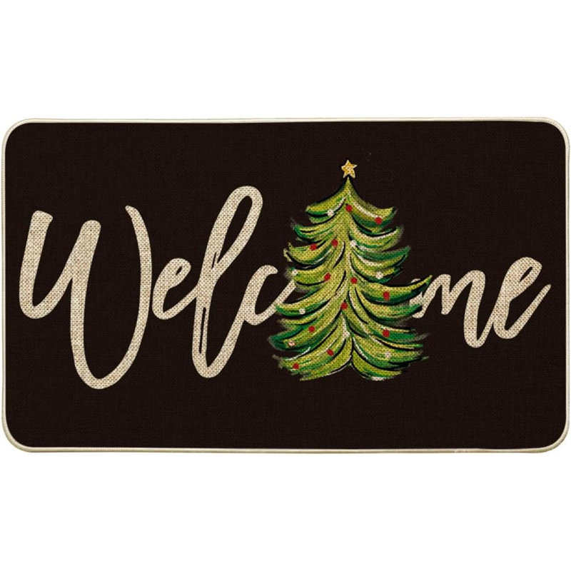 Paillasson Xmas Tree Christmas Welcome, Noir