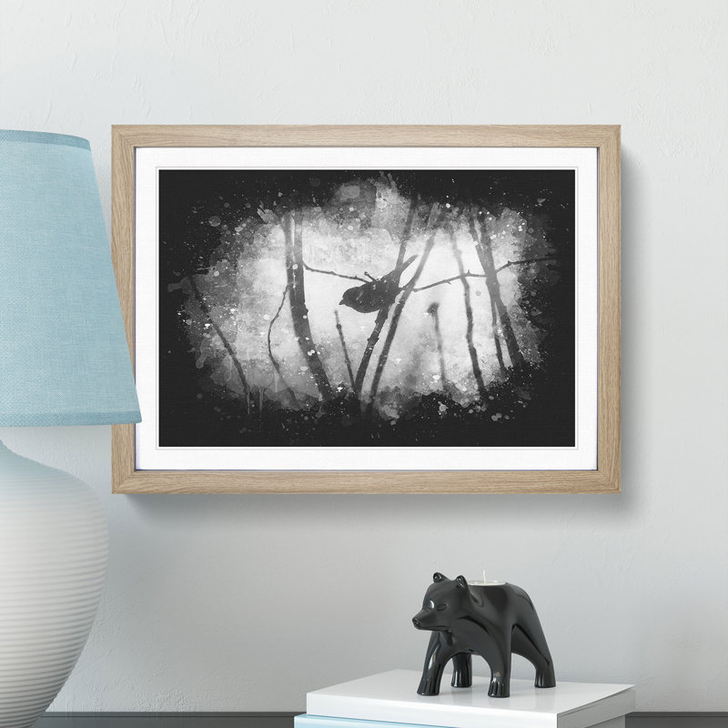 Bird On A Branch - Single Picture Frame Print on MDF, Oak Framed, 24cm H x 33cm W x 2cm D