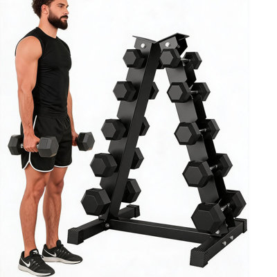 350 LB Rubber Coated Hex Dumbbell Set with Organizer Rack, Anti-Roll Cast Iron Strength Training Kit
