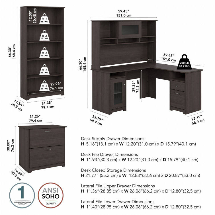 Via Single Pedestal L-Shaped Desk with Storage Hutch - 60W by