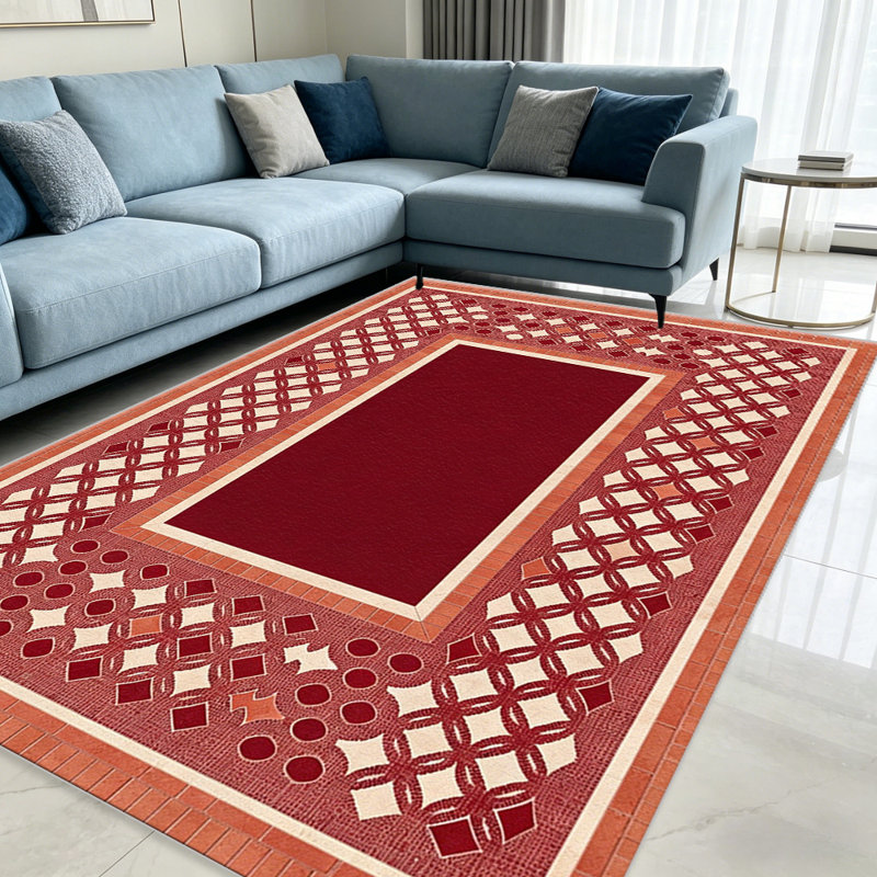 Wine Red Lattice Border carpet-easy to clean, machine-washable, soft and comfortable; suitable for door mats, kitchens, living rooms, bedrooms, corridors, and laundry areas. Easy to clean, durable carpet for home decoration.