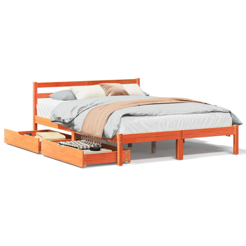 Solid Wood Storage Bed, Kingsize (5'), Wax Brown