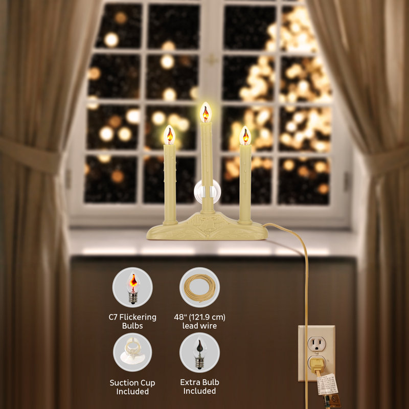 Bougies de Noël de Noël, avec ampoules vacillantes, 3 lumières d'intérieur, paquet de 2, Candolier 3 lumières