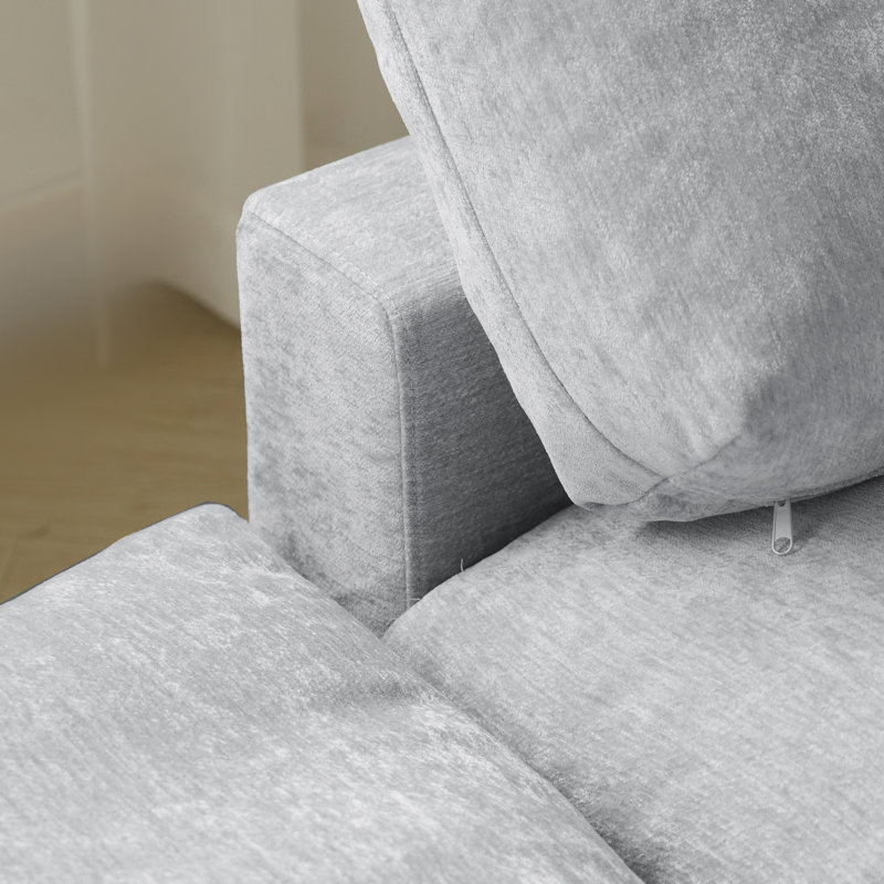 Kessi 8-Piece Upholstered Modern Chenille Fabric Modular Sectional Sofa With Ottoman, Light Gray Chenille