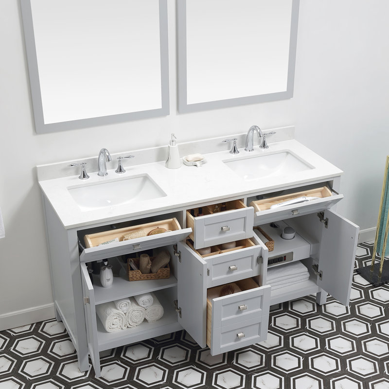 Juniper 60'' Free Standing Double Bathroom Vanity Set with Countertop and sink, Dove Gray