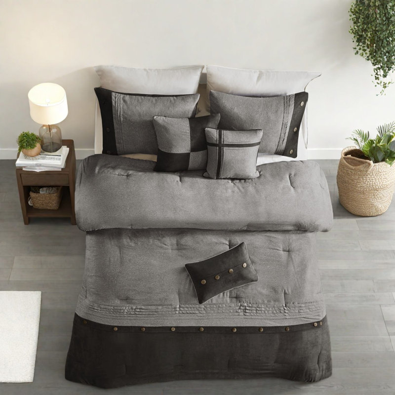 Rustic Faux Suede Bedding Sets, Polyester Queen Comforter For Home