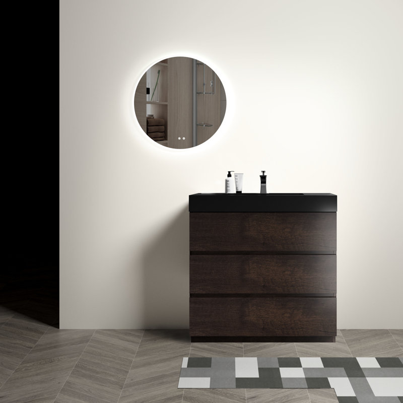 Walnut Bathroom Cabinet With Sink - 36", Modern Style 36" Vanity Sink, Look, Walnut, Black, 36"