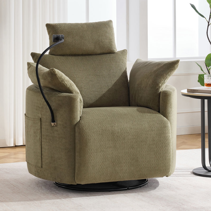 Fauteuil inclinable manuel pivotant avec dossier réglable, repose-pieds et repose-tête, fauteuil inclinable de 37 po de large avec support pour téléphone et poches latérales pour le salon ou la chambre à coucher