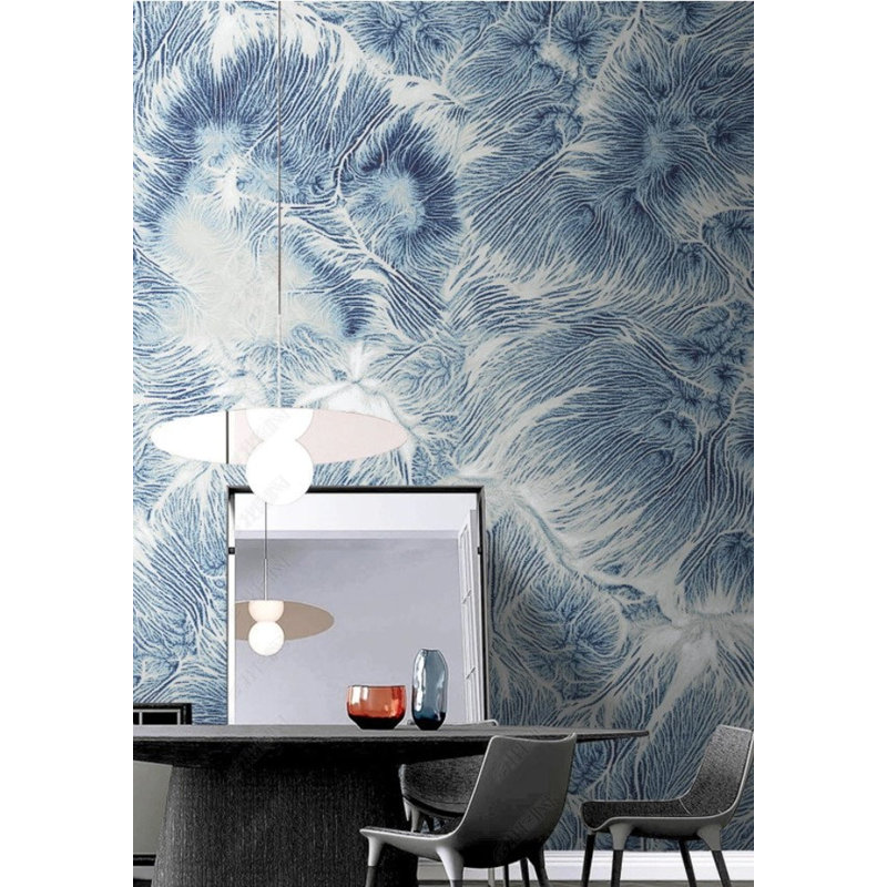 Papier peint amovible à motif abstrait scandinave Blue Capillaries, L 75 po x l 112 po