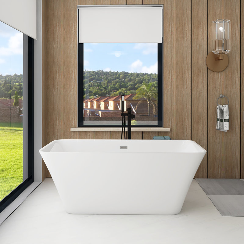 59" Freestanding Soaking Acrylic Bathtub In Gloss White
