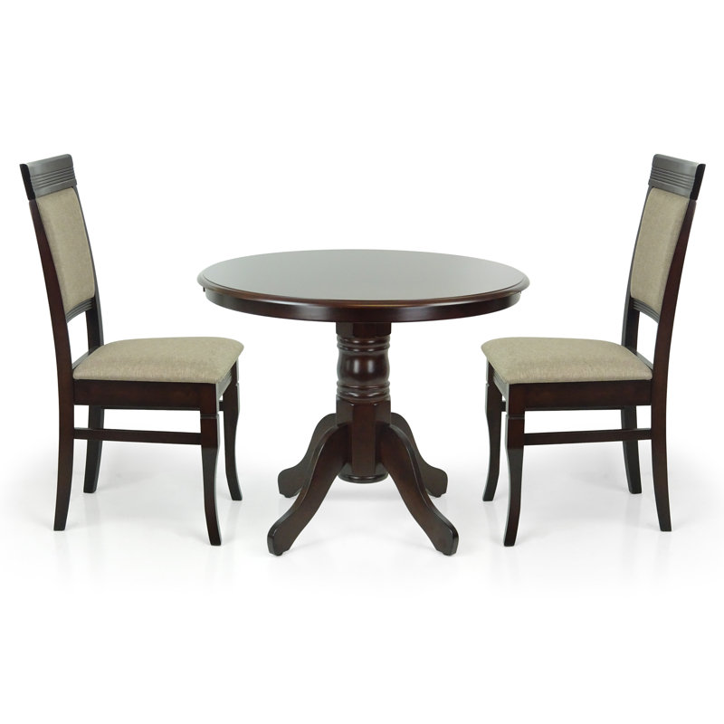 Gaverne 2 - Person Solid Wood Solid Wood Top Pedestal Dining Set, Tan/Espresso, Espresso