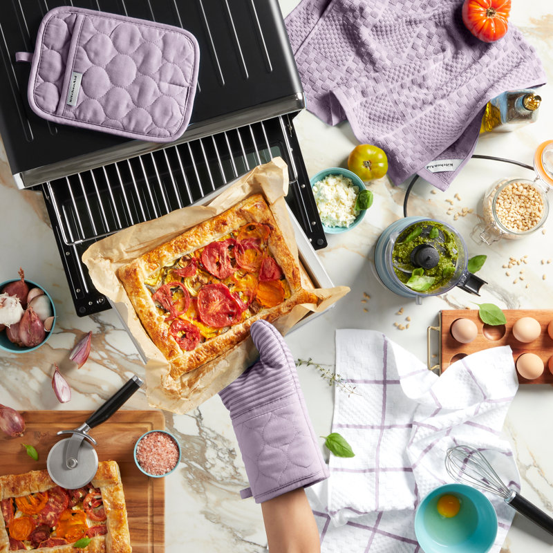 KitchenAid Quilted Kitchen Towel, Oven Mitt & Potholder Set 4-Pack, Wildflower