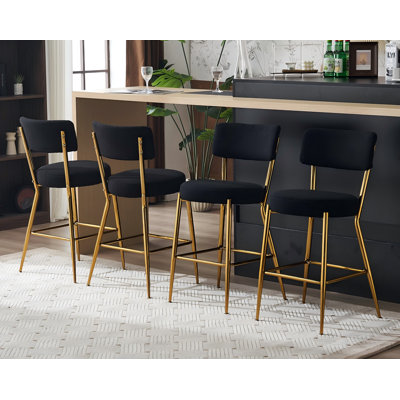 Ensemble de 2 tabourets de bar rembourrés modernes en tissu Teddy - Tabouret haut à base en métal - Convient pour la cuisine, la salle à manger et le salon - Siège élégant et confortable