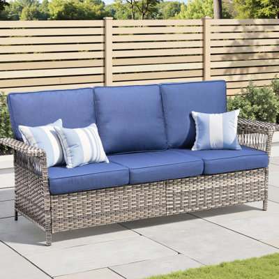 Coussin de patio extérieur de 76,7 po de largeur, coussins bleus avec tissu durable et confortable