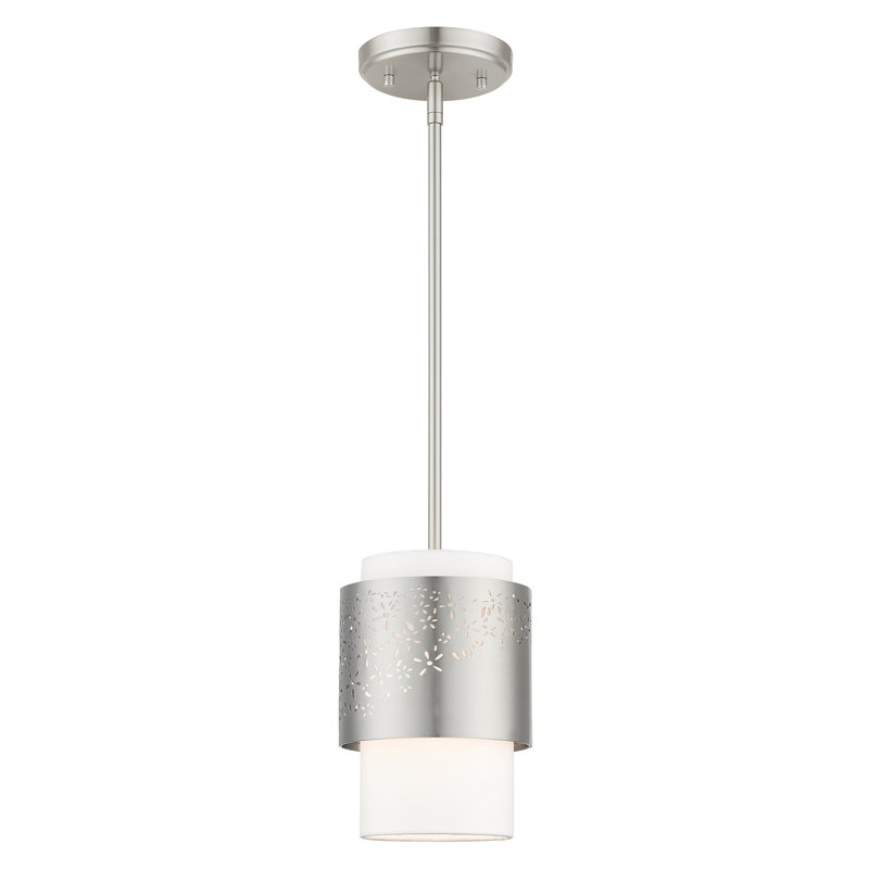 Luminaire suspendu tambour simple à 1 lumière Bevil, Nickel brossé