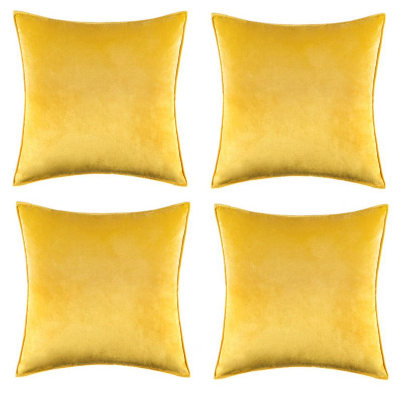 Set Of 4 Throw Velvet Cushion Covers, Yellow, 16"H x 16"W