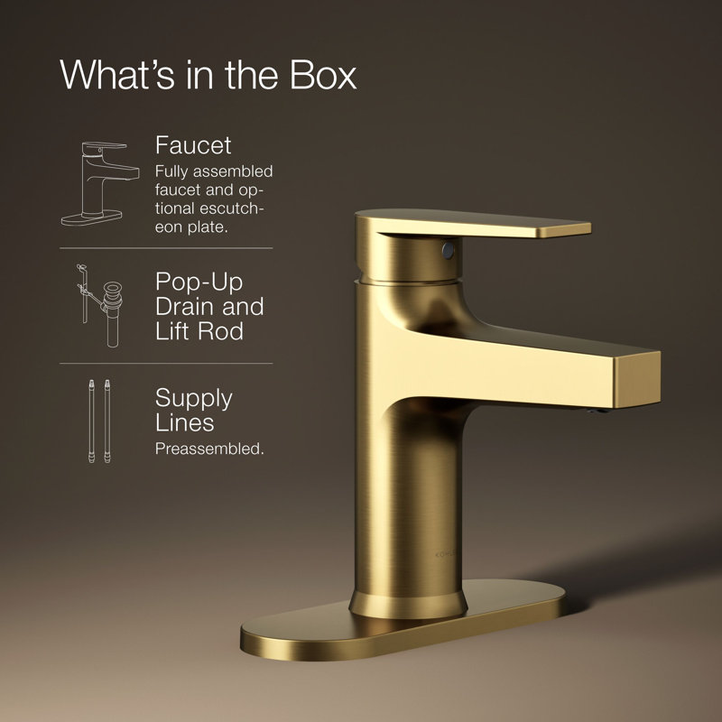 Taut Single-Control Lavatory Faucet with Escutcheon, Vibrant Brushed Modern Brass