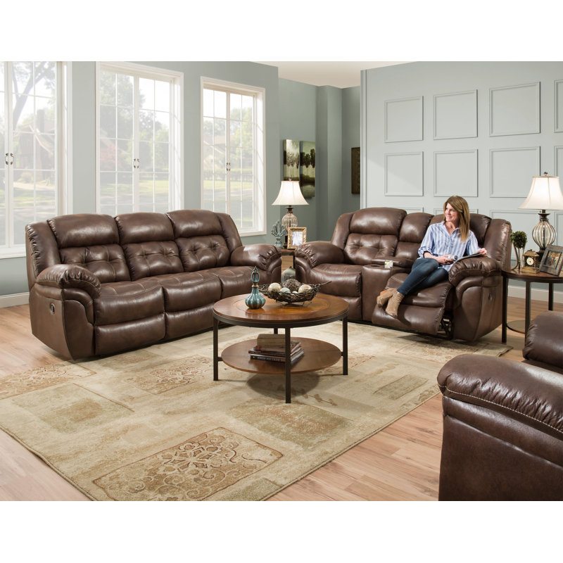 Rabab Upholstered 81'' Reclining Loveseat, Brown Polyester