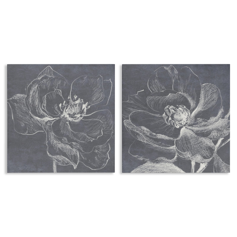 «Chalkboard Magnolia Blossom», ensemble de 2 toiles murales par Lanie Loreth, H 24 po x l 24 po