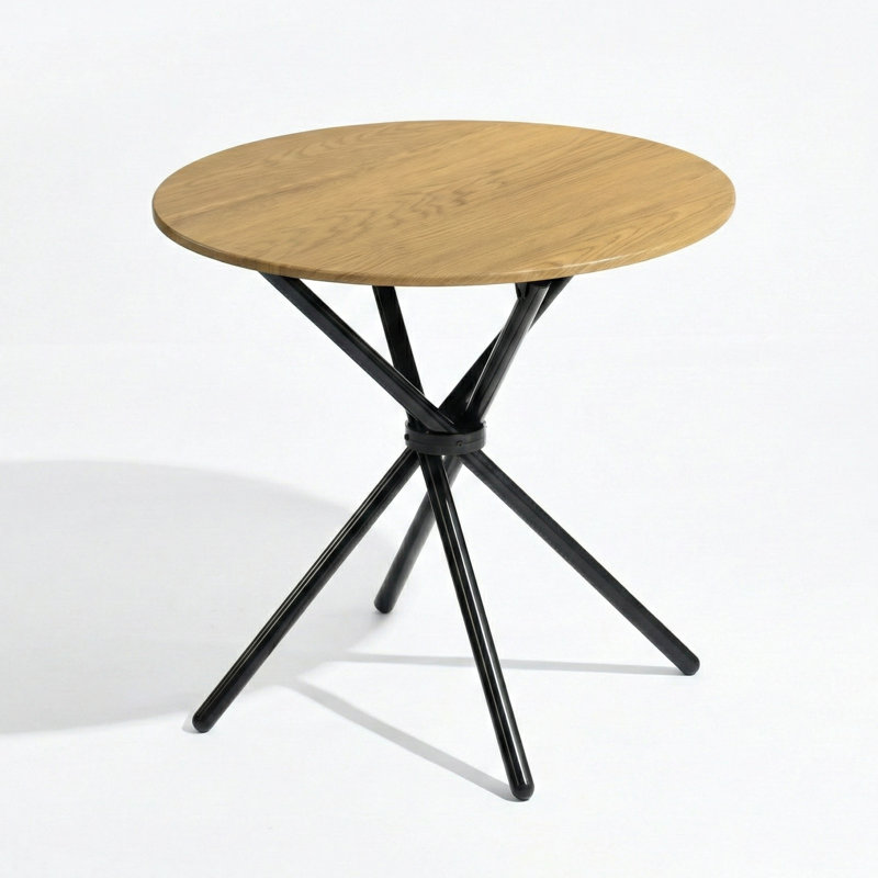 Menca 29.5'' Round Dining Table, Wood Top Breakfast Table With Black Metal Legs, Natural Oak