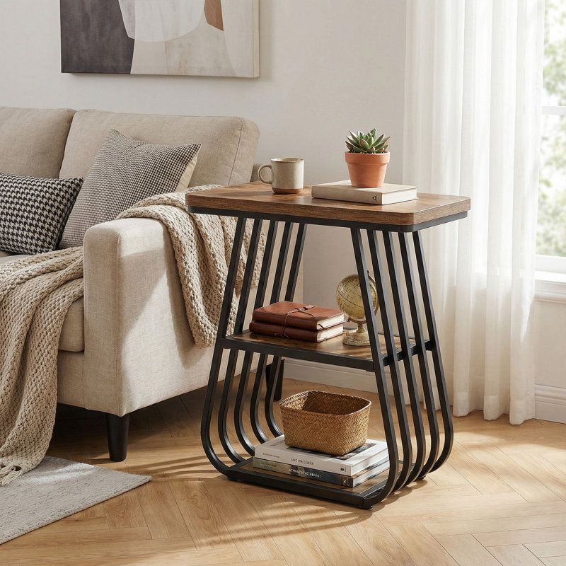 Pedestal End Table, 2, Brown