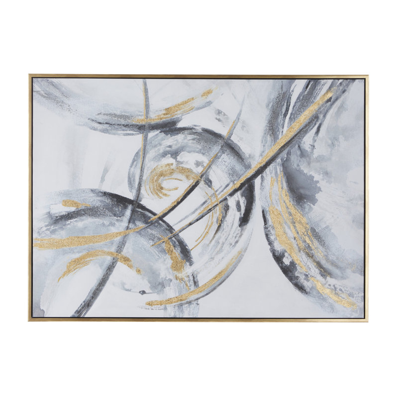 CosmoLiving by Cosmopolitan Gold Canvas Abstract Framed Wall Art with Gold Frame, 29'' H x 39'' W