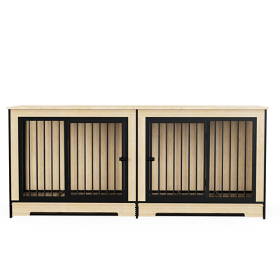 Extra Large Dog Kennel With Two Separate Living Areas, Tray For Cleaning, Bite - And Construction Wood Cage Furniture Rooms, Medium Housing, Upgraded Thickened Structure