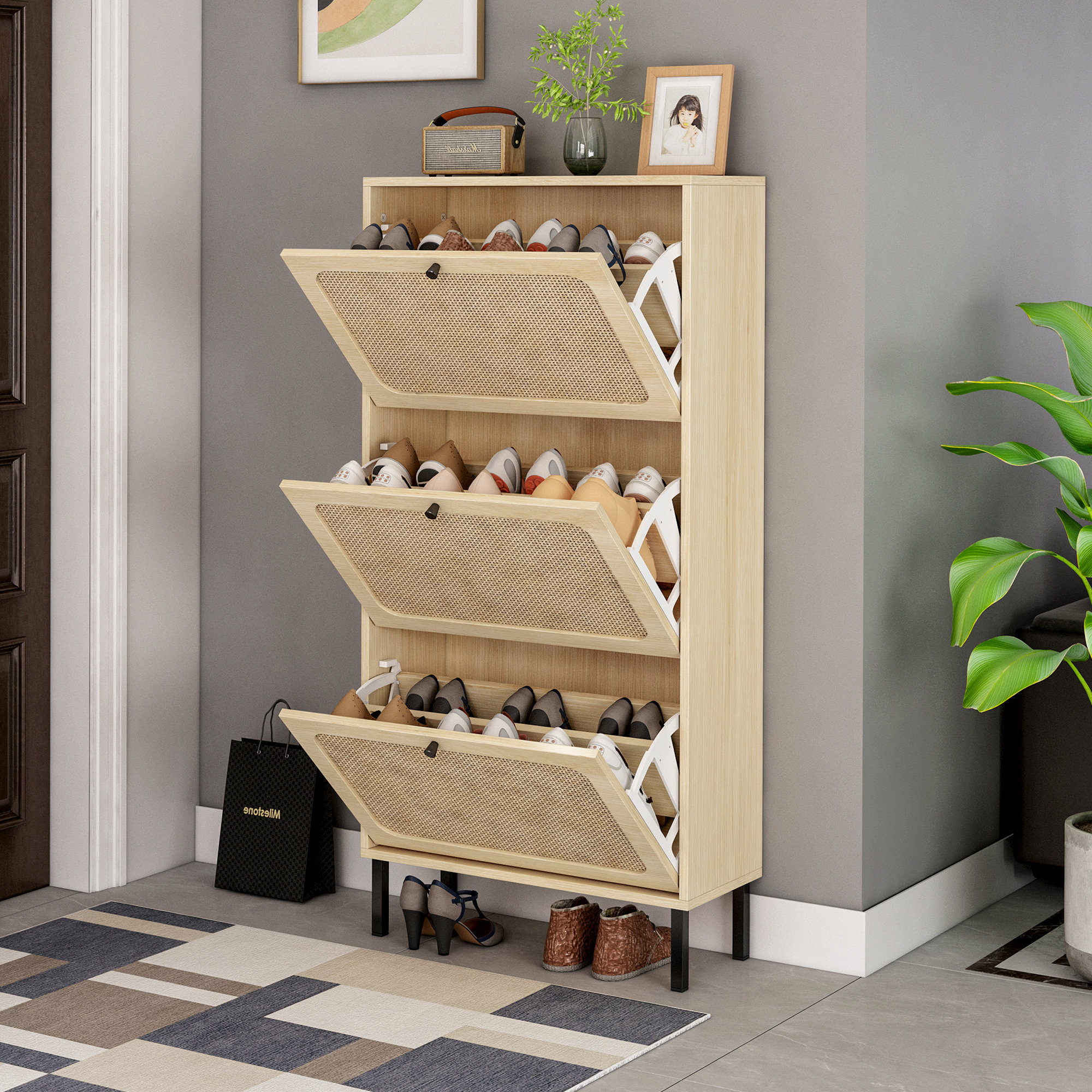 Bay Isle Home™ Rattan 18 Pair Shoe Storage Cabinet & Reviews | Wayfair