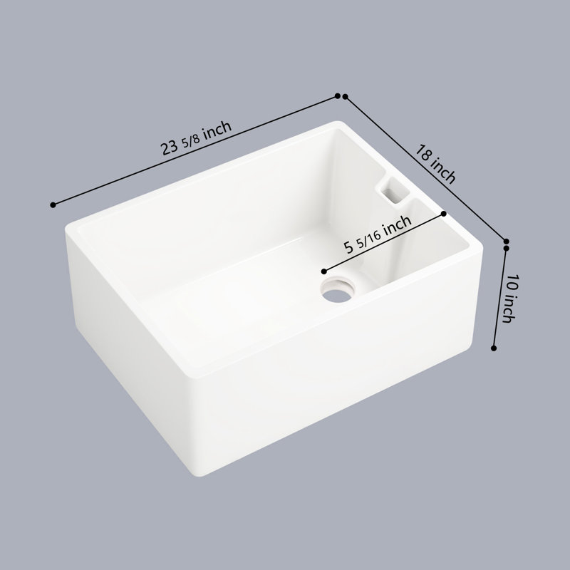 23.6" L X 18" W Kitchen Sink - White Ceramic, Single Bowl, Scratch-, Stain-, Easy To Maintain, Ceramic Bowl , Scratch & Stain , Smooth, Sanitise, Long-Term