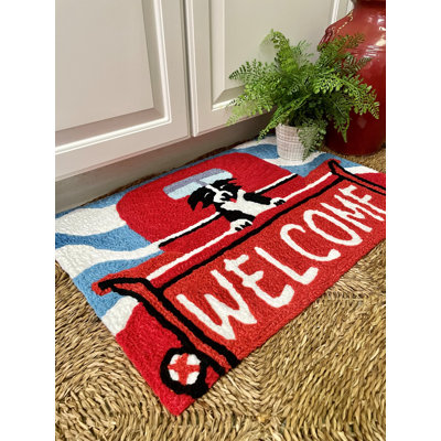 Tapis intérieur / extérieur rouge touffeté à la main Ortonville Welcome Pup Scatter